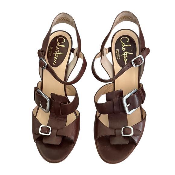 Cole Haan Collection Brown Leather Made In Italy Strappy Heels Size 7.5 - Picture 3 of 9